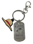 ONE PIECE - LUFFY WANTED POSTER METAL ENGRAVED KEYCHAIN W/ PVC HAT
