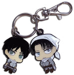 ATTACK ON TITAN - SD EREN & LEVI CLEANING OUTFITS METAL KEYCHAIN