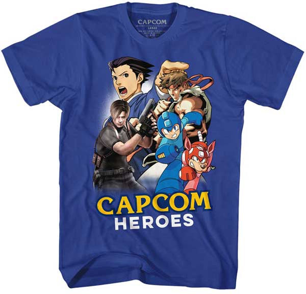 Capcom Heroes Cartoon Mash Up Blue Adults Shirt