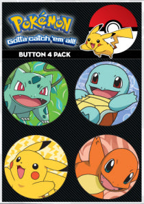 Pokemon 4 Pack Button Collector Set - Set A - Starters