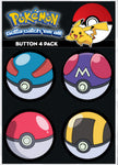 Pokemon 4 Pack Button Collector Set - Set D - Pokeballs