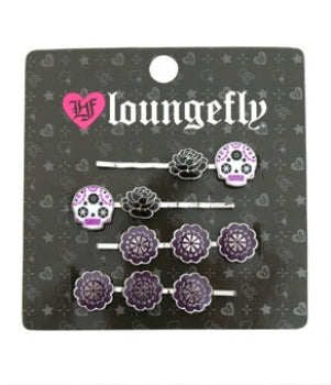 LOUNGEFLY SUGAR SKULLS WITH PURPLE FLOWERS HAIRPINS